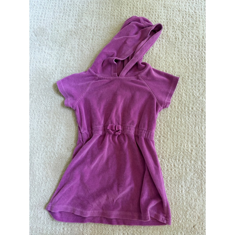 Hanna Andersson Girls Purple Terry Cloth Hooded Swim Cover Up Dress Size 5 110cm